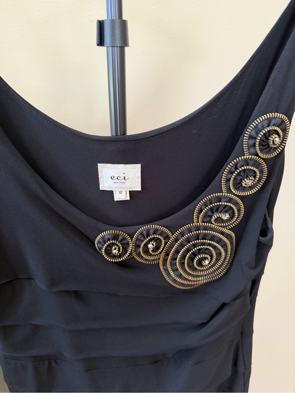 ECI New York Black Embellished Tiered Cocktail Dress Womens 12 Sleeveless - Picture 2 of 7